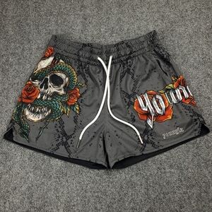 YoungLA Mesh Gym Shorts Mens Medium Skull Rose Snake Spellout Graphic Athletic